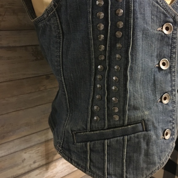 Express Fitted Studded Denim Jeans Vest Si… - Picture 4 of 15